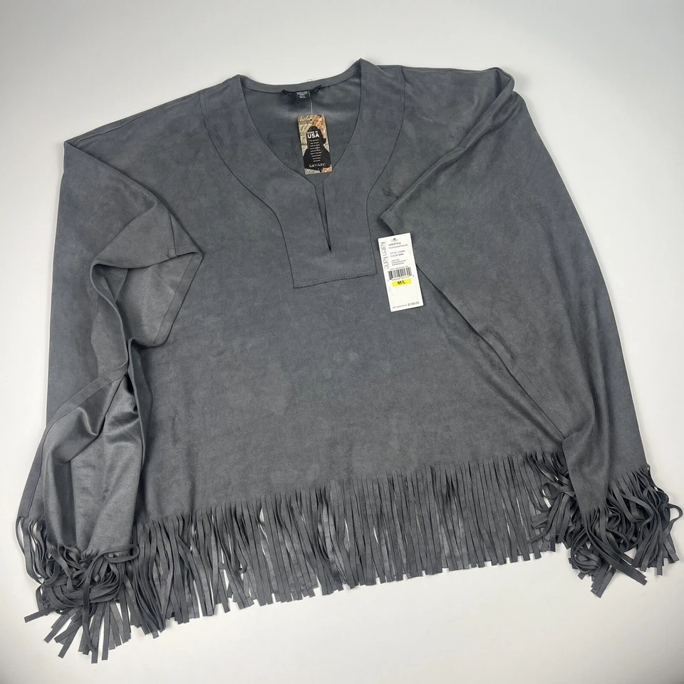 Poncho Karen Kane Oversized Cinza Supple Camurça Artificial Franja Top - $158 - FALHAS