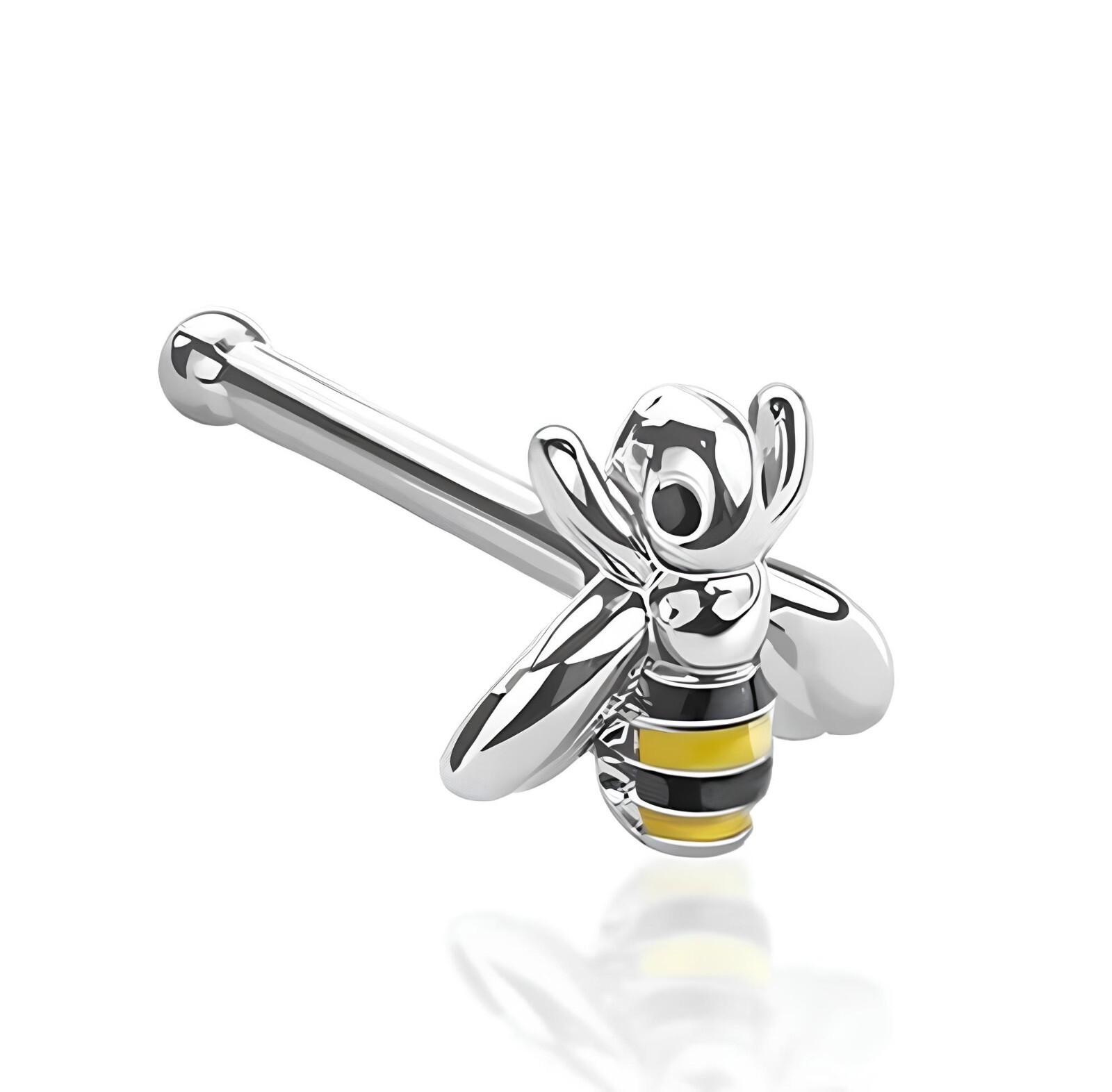 Bee Nose Stud Insect Silver Black 20g (0.8mm) Surgical Steel Ball End Pin Stud