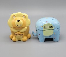 Babys First Tooth Curl Keepsake Lion Elephant Blue Yellow Polka Dot Trinket box
