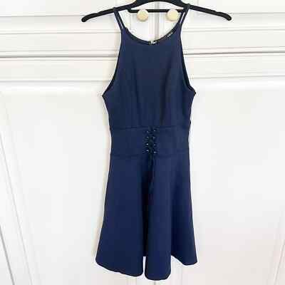 Aqua Women's Navy Blue Corset Tie Fit Flare Fitted Summer Knee Length Dress XS | eBay Aqua Women's Navy Blue Corset Tie Fit Flare Fitted Summer Knee Length Dress XS | eBay