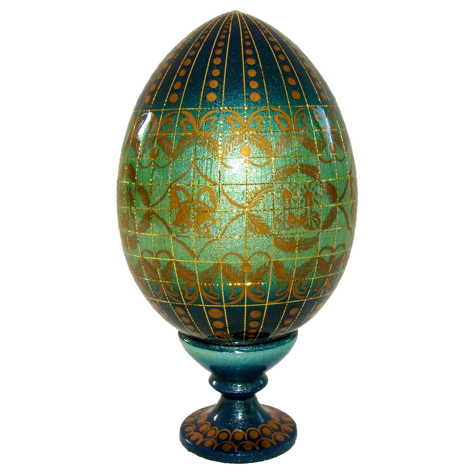 Oeuf en bois déco or à motifs de clochettes russes de 15cm