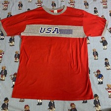 Vintage 80s CHAMPION Team USA Ringer Graphic T shirt Adult XL Red Gray USA 50/50