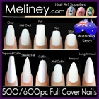 500/600pc Full Cover Nail Tips Coffin Almond Square Clear Acrylic Gel Salon Bulk
