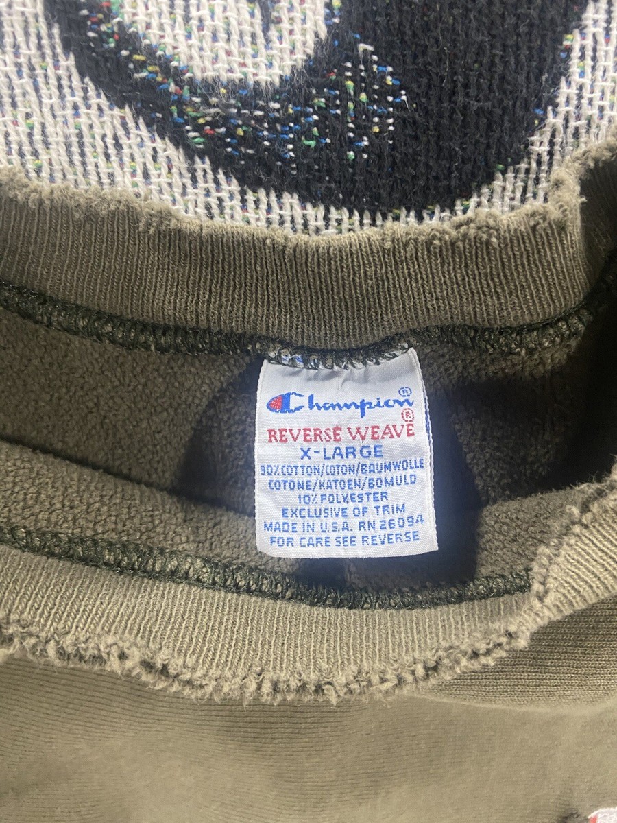 VTG 90s Champion Reverse Weave Sweatshirt Green Olive Distressed