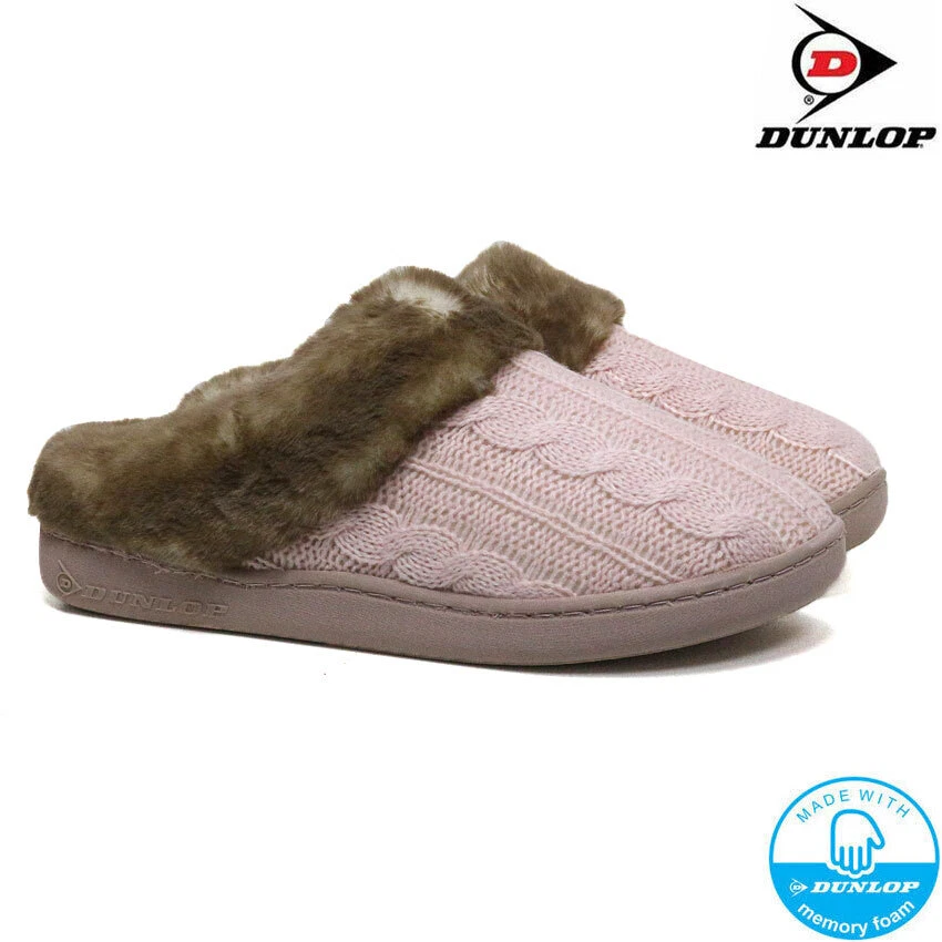 LADIES SLIPPERS WOMEN DUNLOP MEMORY FOAM FUR THERMAL MULE BOOTS WARM CLOGS SIZE - Image 3 of 4