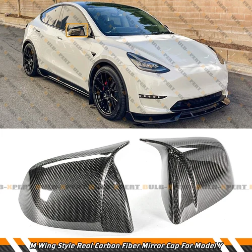 M STYLE REAL CARBON FIBER SIDE MIRROR COVERS CAPS FOR 2020-2024 TESLA MODEL Y