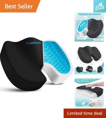Memory Foam Gel Seat Cushion Relieves Back, Sciatica, Coccyx