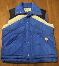 Men’s L Large Vintage Academy Broadway Winter Vest Blue 1980’s Goose Fowl Down