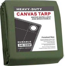 CARTMAN Finished Size 12X20 Feet Canvas Tarp with Rustproof Grommets, Heavy Duty