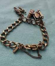Vntg MONET 3 Charm Bracelet Gold Tone, Poodle, Gem Typewriter & Coffee Grinder thumbnail