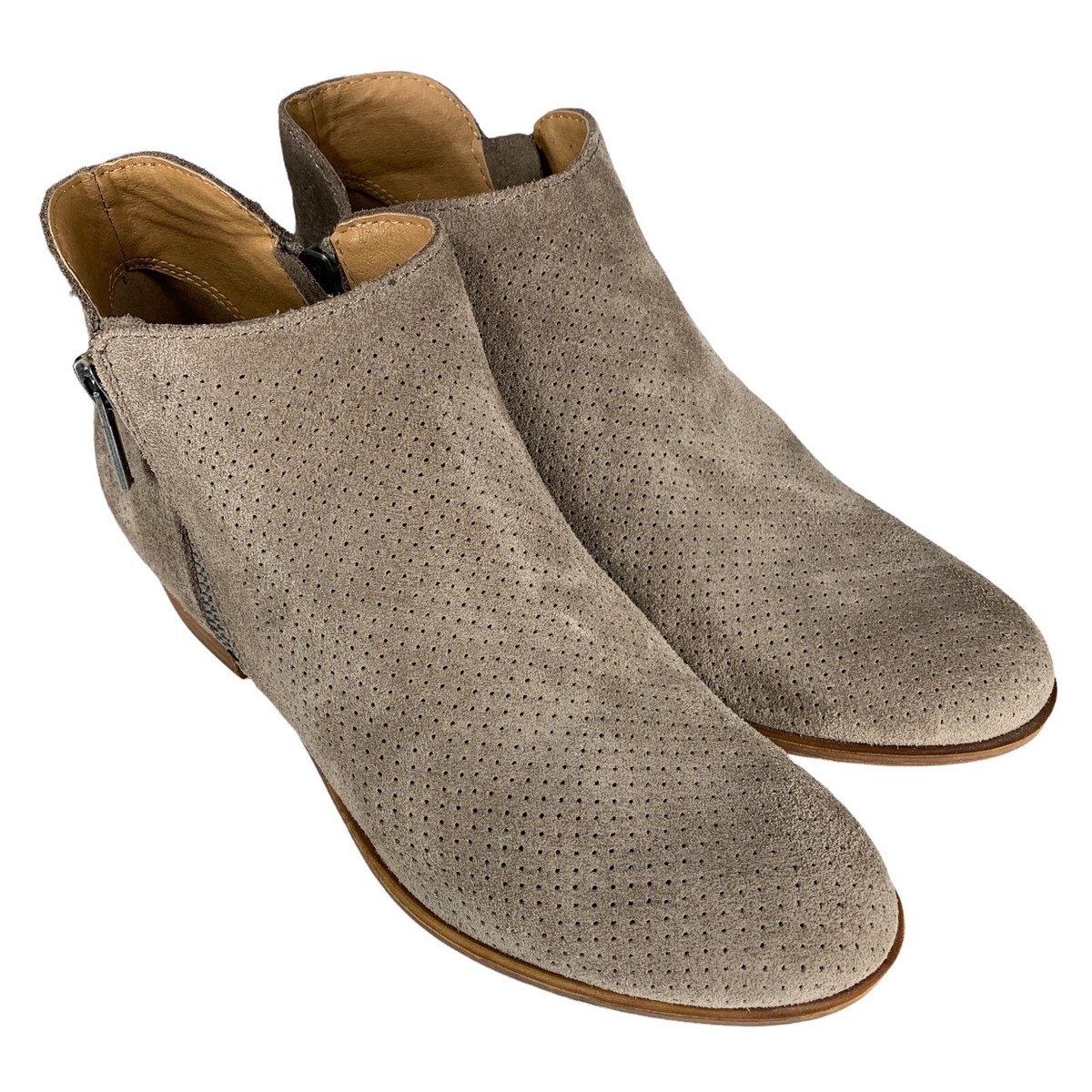 Lucky Brand Womens Ankle Boots Booties Shoes Baley Perforated Suede Block  Heel