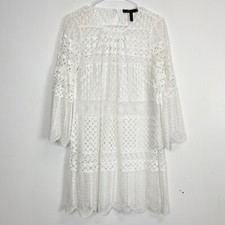 BCBGMAXAZRIA Dress Womens Size XXS White Lace Overlay Needs Slip Flare Sleeve