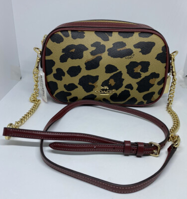 NWST Coach F39587 Wine/Natural Leopard Print Isla Chain Crossbody Shoulder Bag 192643365070 | eBay