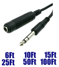 6FT - 100FT 6.35mm 1/4" Stereo TRS Male to Female Guitar Audio Extension Cable