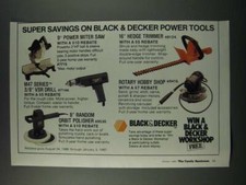 1986 Black & Decker Ad - Power Miter Saw, Hedge Trimmer, M47 Series Drill