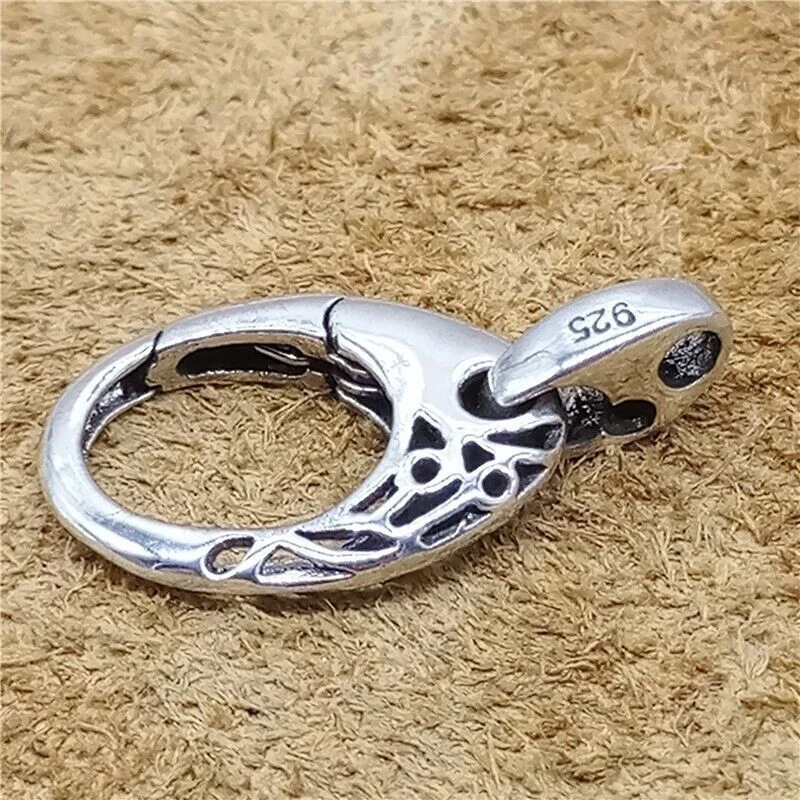 Sterling Silver Oval Clasp, 925 Silver Hinged Clasp, Oval Push