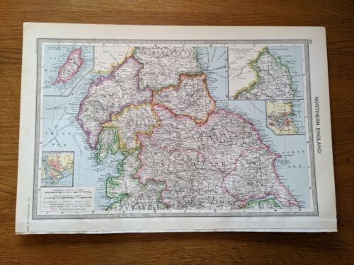 Antique Map c.1906 - Northern England (Newcastle) - Harmsworth Atlas - Afbeelding 1 van 4