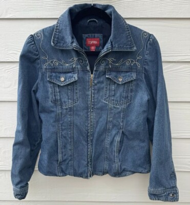 Vintage Esprit Women s Lined Denim Full Zip Western Denim Jean Jacket M 90s Y2K