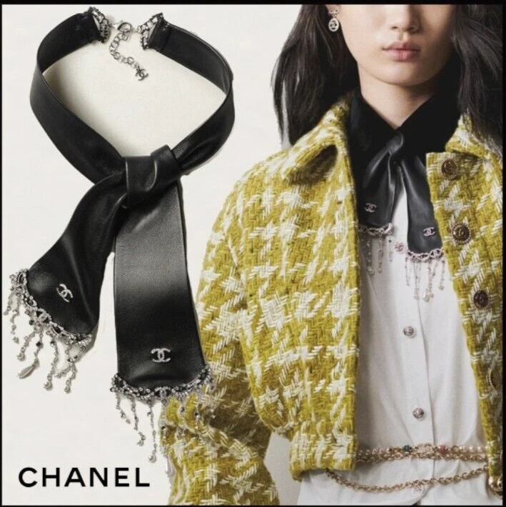 Chanel Collar Necklace Leather with Pearls & Rhinestones - Runway Collection - Image 2 of 4
