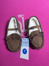 George Moccasin Slippers Brown Suede Faux Fur Lined Cozy Toddler Size 7