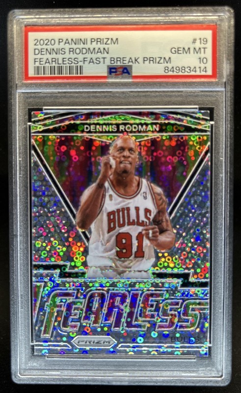 2020-21 Panini Prizm Dennis Rodman Fearless Fast Break #19 Bulls PSA 10 GEM MINT