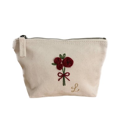rot Handgestickte Kosmetiktasche S mit Rosen Schleife und Initial A Z Unikat