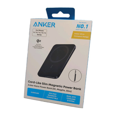 Anker MagGo Slim Magnetic Qi2 Power Bank 5000mAh USB-C Black for iPhone