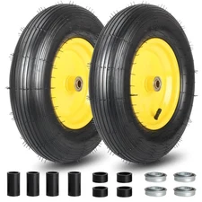(2 Pack)4.80/4.00-8 Wheelbarrow Tire and Wheel, 16" Rubber Pneumatic Wheel, 3...