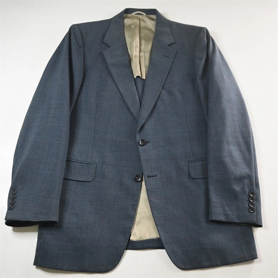 Traje De Colección Hecho en EE. UU. Neiman Marcus 42L 34x32 Azul Glenn Check Lana Para Hombres Foto 2 de 4