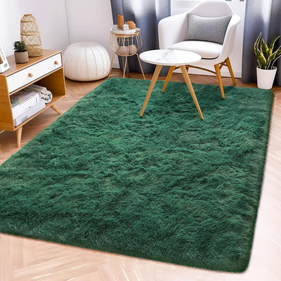 Awaytail Fluffy Rug Stain Resistant 4X6 Feet, Dark Green Area Rug for Bedroom, S