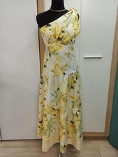 J brand Yellow/White Dress Asymmetrical With Drape On One Midi Dress Size S-M