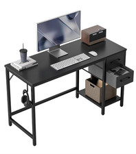 40" Computer Desk with 2 Drawers, Small Home Office Writing Table, Black