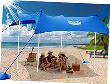 Portable 10x10 FT Sun Shade for Beach Tent - 4 Poles - Blue