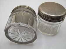 London 1840 Pair Of Sterling Silver & Cut Glass Vanity Storage Jars / Box