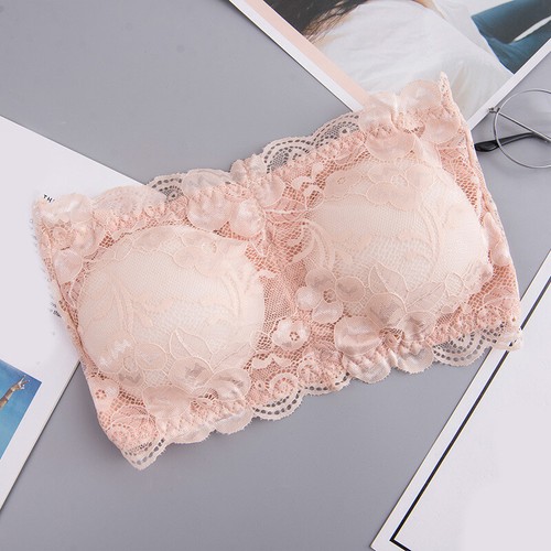 Damen Spitze Blumen Röhre Top Trägerlos Gepolstert Bandeau BH Brust Hautfreundlich - Bild 11 von 17