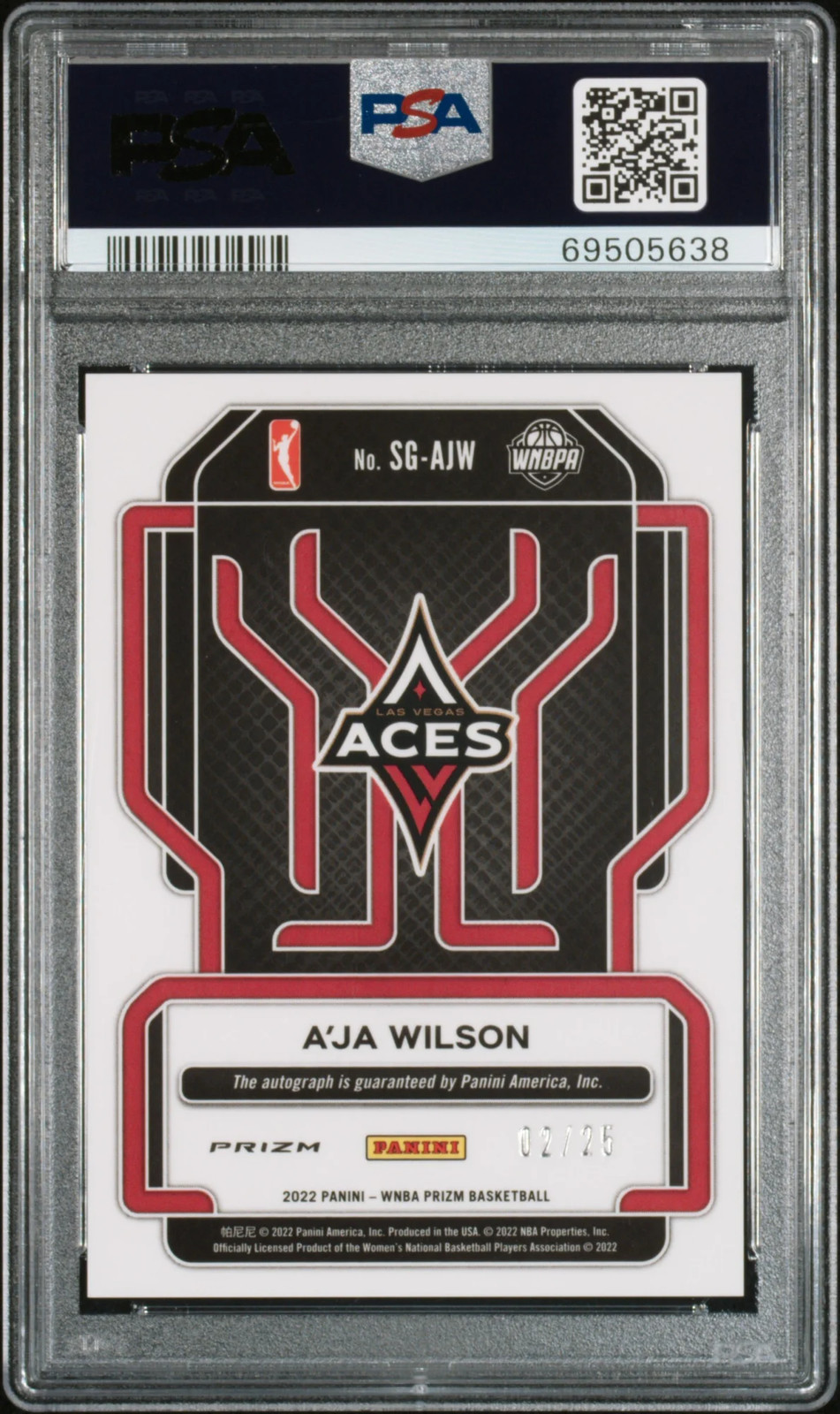2022 Panini Prizm WNBA - A'ja Wilson - Mojo Prizm Auto /25 - PSA - AUTO /25 view 2