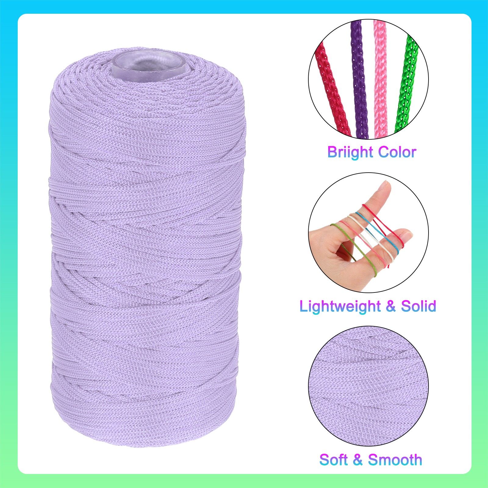 Nylon String Cord 1.5mm x 218Yard Macrame Rope Braided Thread Twine Light Purple