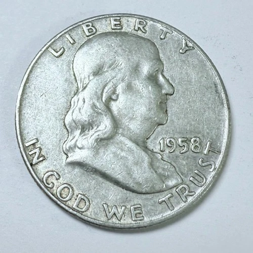 1958 D Franklin Half Dollar Fine 90% Silver Very Fine Condition #4492
