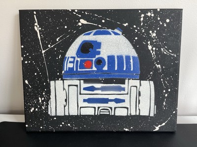 Star Wars R2D2 Original Spray Paint Art 14  x 11  Canvas Signed By Artist