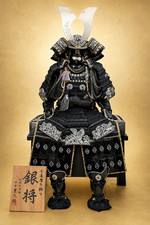 Japanese Samurai Armor Yoroi Kabuto Display Set Black Silver 85cm Handmade Japan