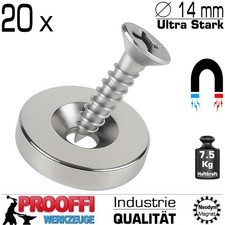 20 x Neodym Rund Magnet Loch Bohrung Schraube Extra Stark Kraft Ø 14mm / 7.5 Kg