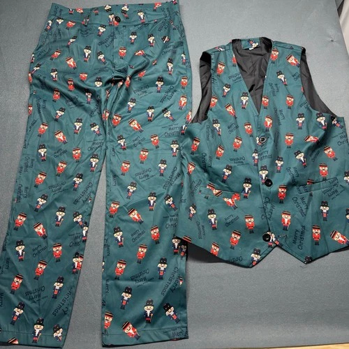Christmas Nutcracker Print Men’s Vest & Pants Matching 2 Piece Set Size L - product listing photo