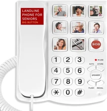 Uvital Big Button Phone for Seniors, Corded Landline Phone with 9 One-Touch Dial