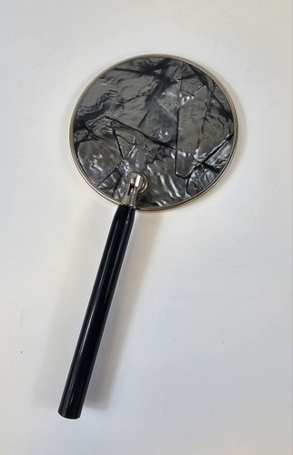 VINTAGE Double Sided Round Foil Hand Mirror w/ Folding Handle