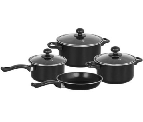 Black 7 Pcs Non Stick Cookware Set Casserole Pot Frying Pan Saucepan With Lids