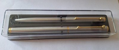 Schreibset: Kugelschreiber+Füller, Farbe silber, mit Etui