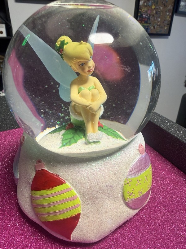 RARE Disney Store TINKER BELL Holiday Tink Snow Globe Ornament Base No Box