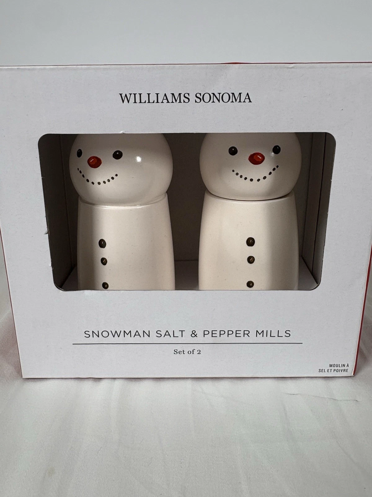 Williams Sonoma Snowman Salt & Pepper Mills Set of 2 New in Box