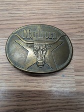 VINTAGE MARLBORO BELT BUCKLE SOLID BRASS PHILIP MORRIS INC 1987 Ox + Star