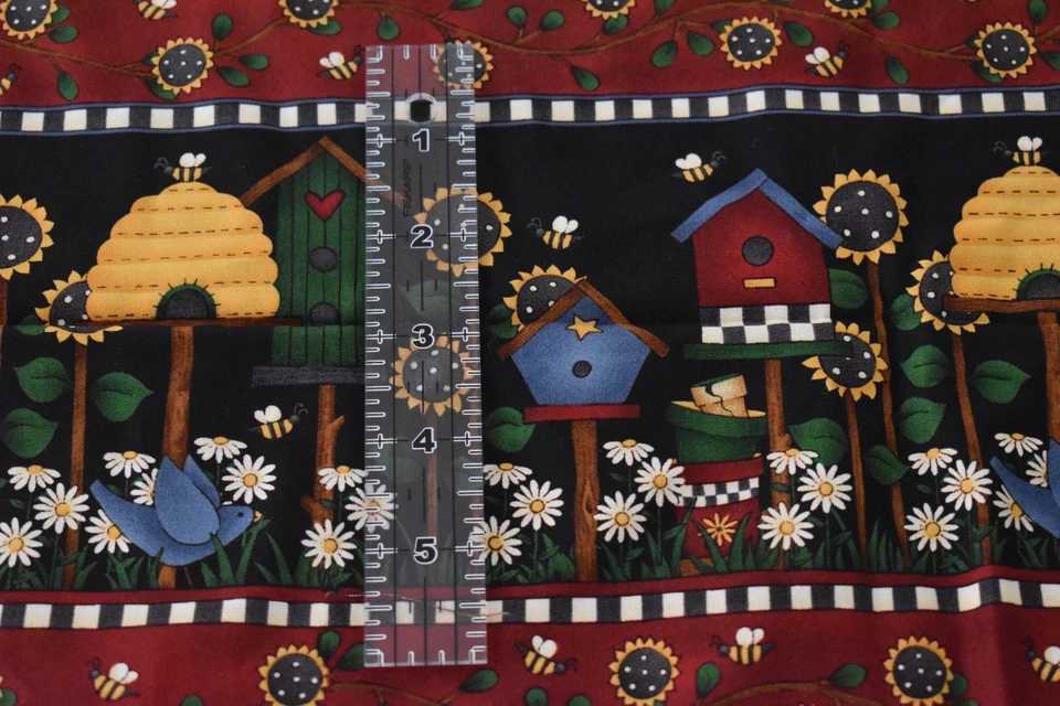 DEBBIE MUMM FABRIC sunflowers daisies beehive birdhouse BORDER STRIPE 23" X 44" - Image 3 of 3